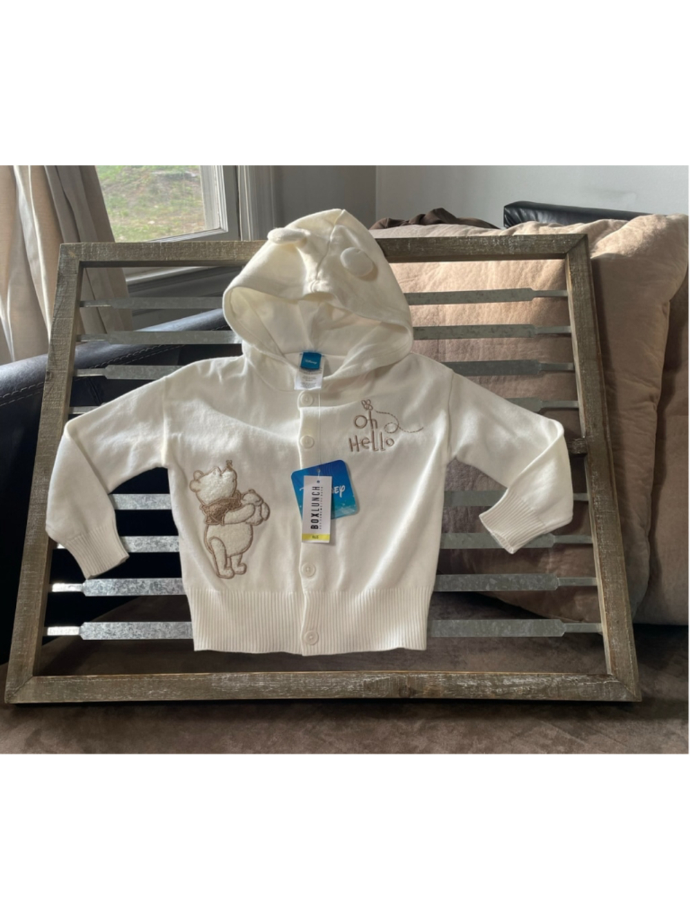 NWT Disney BoxLunch Winnie the Pooh Tonal Hooded Cardigan Sweater 3T Cream